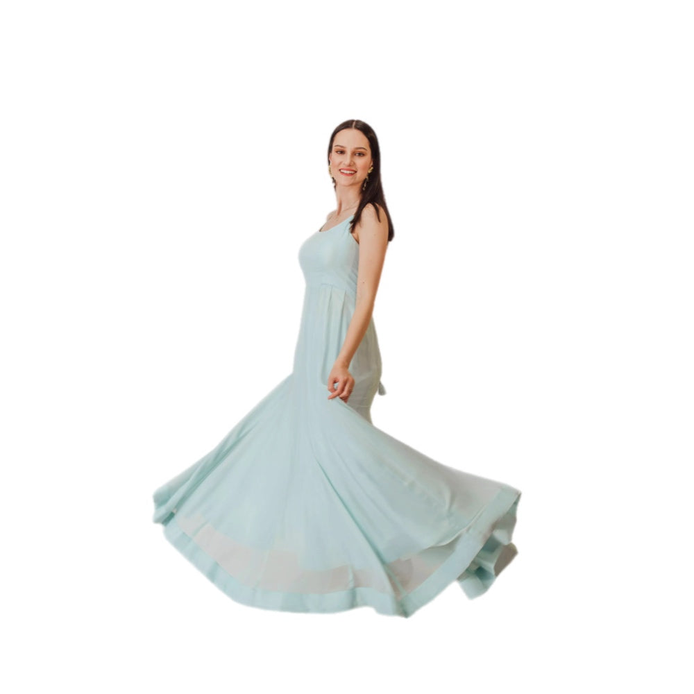 Niki Sky Blue Shimmer Gown with Drape