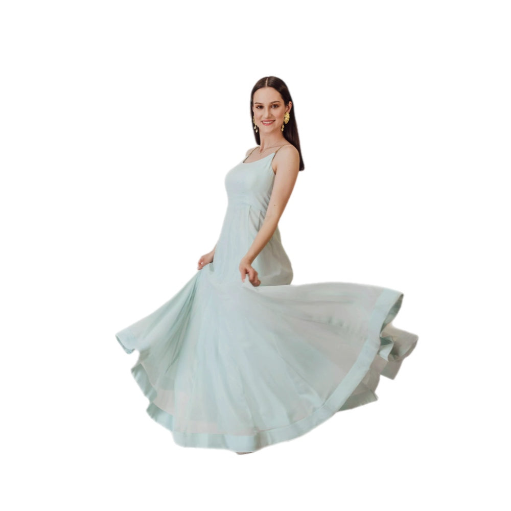 Niki Sky Blue Shimmer Gown with Drape