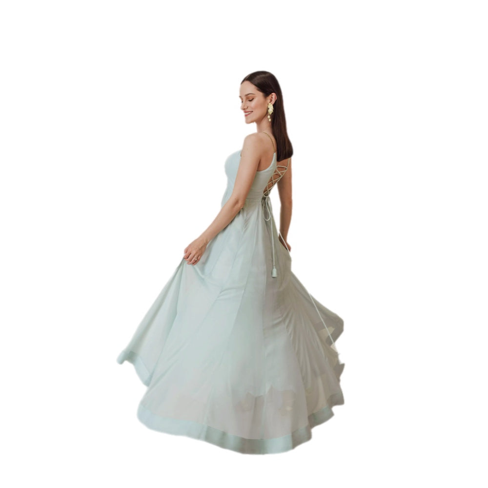 Niki Sky Blue Shimmer Gown with Drape