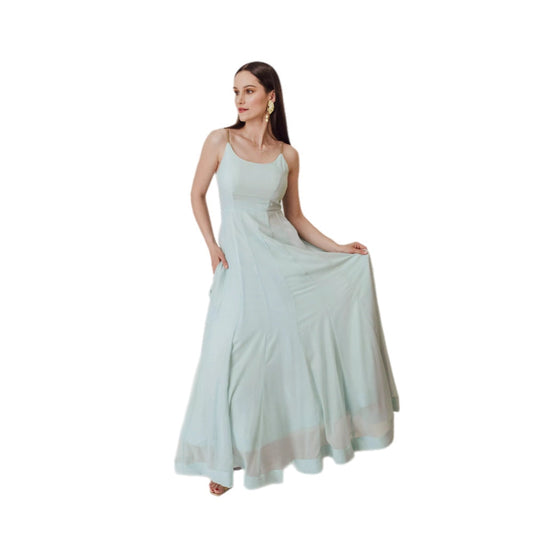 Niki Sky Blue Shimmer Gown with Drape