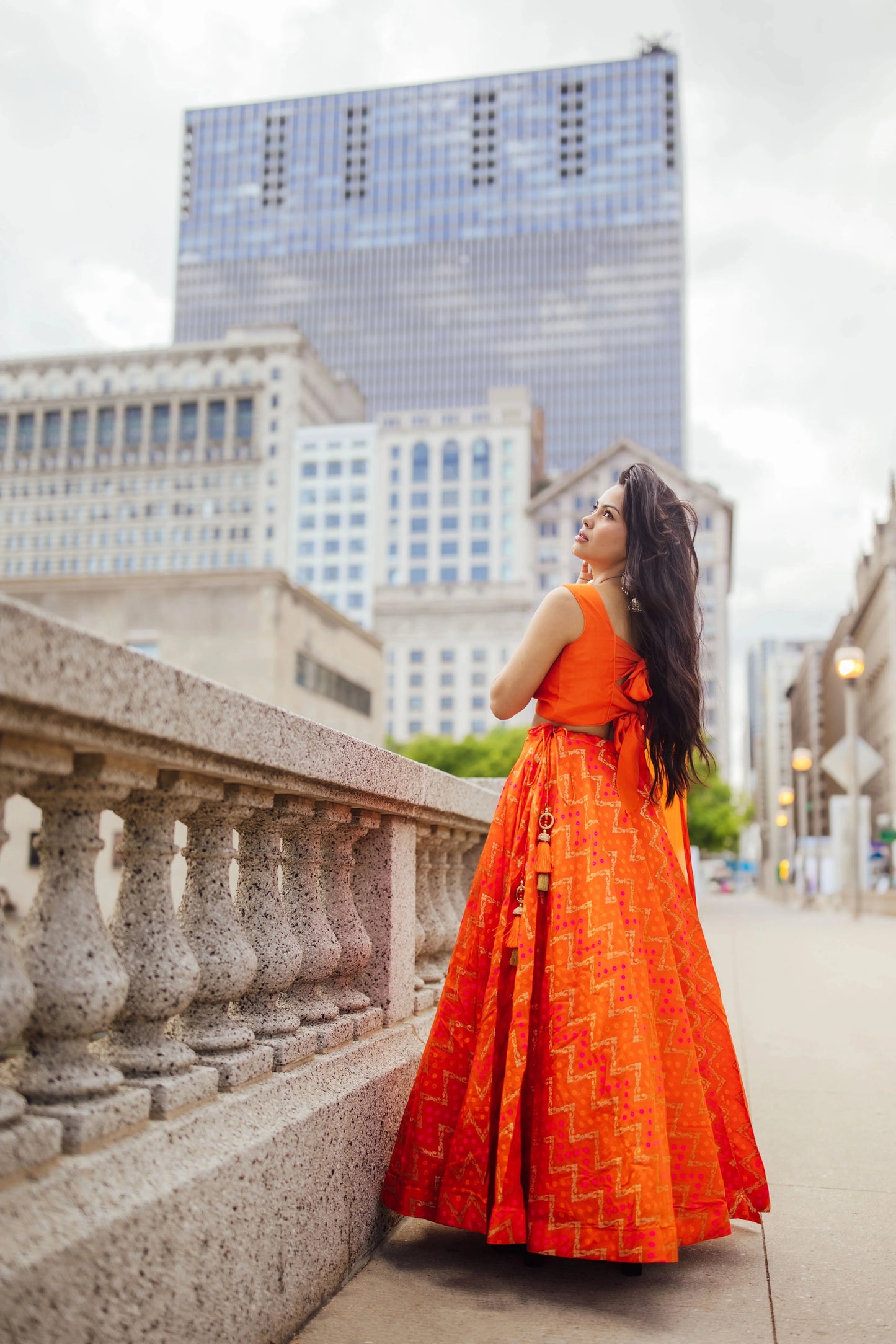 Juniper Clementine Orange Lehenga with Tie Back Blouse