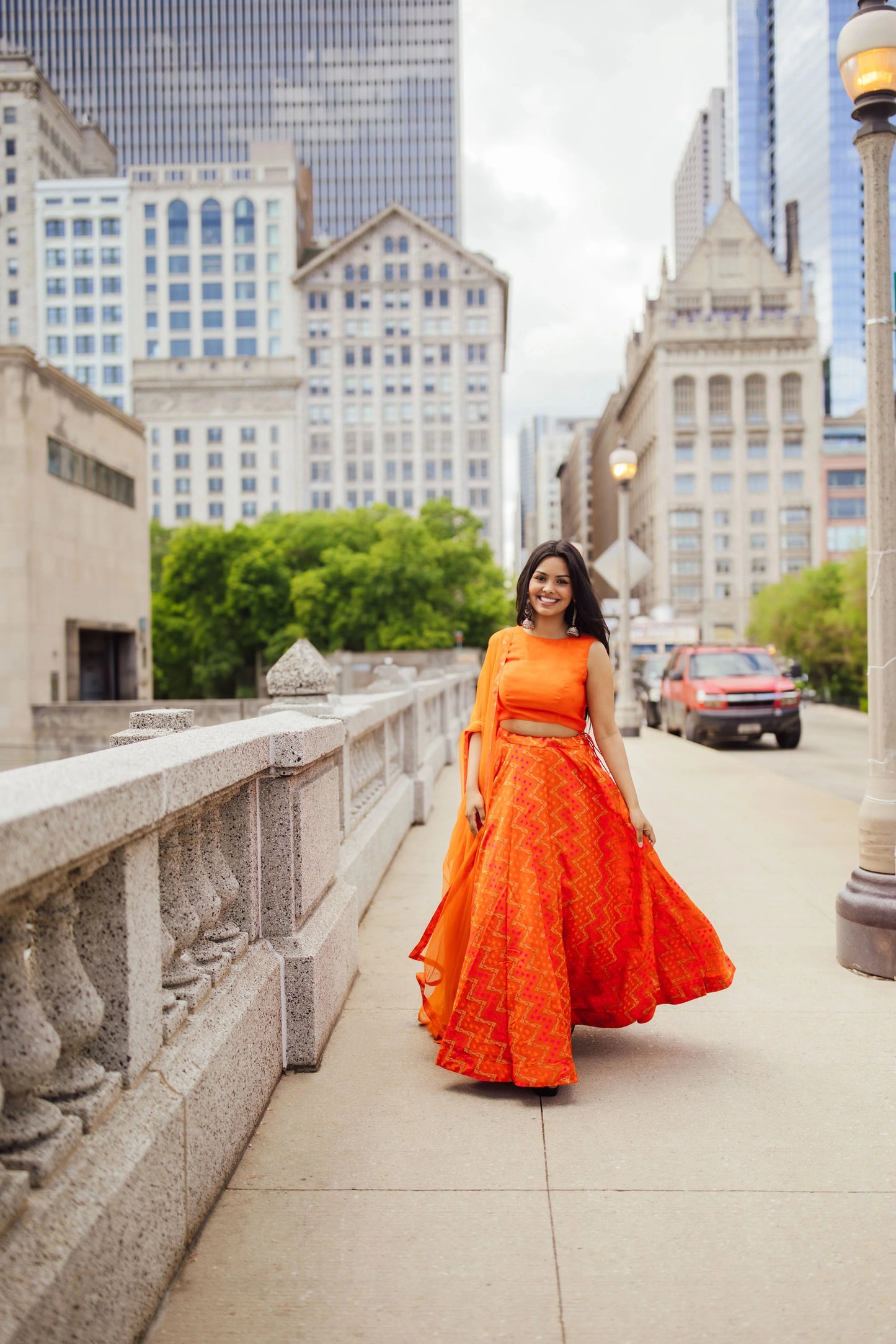 Juniper Clementine Orange Lehenga with Tie Back Blouse