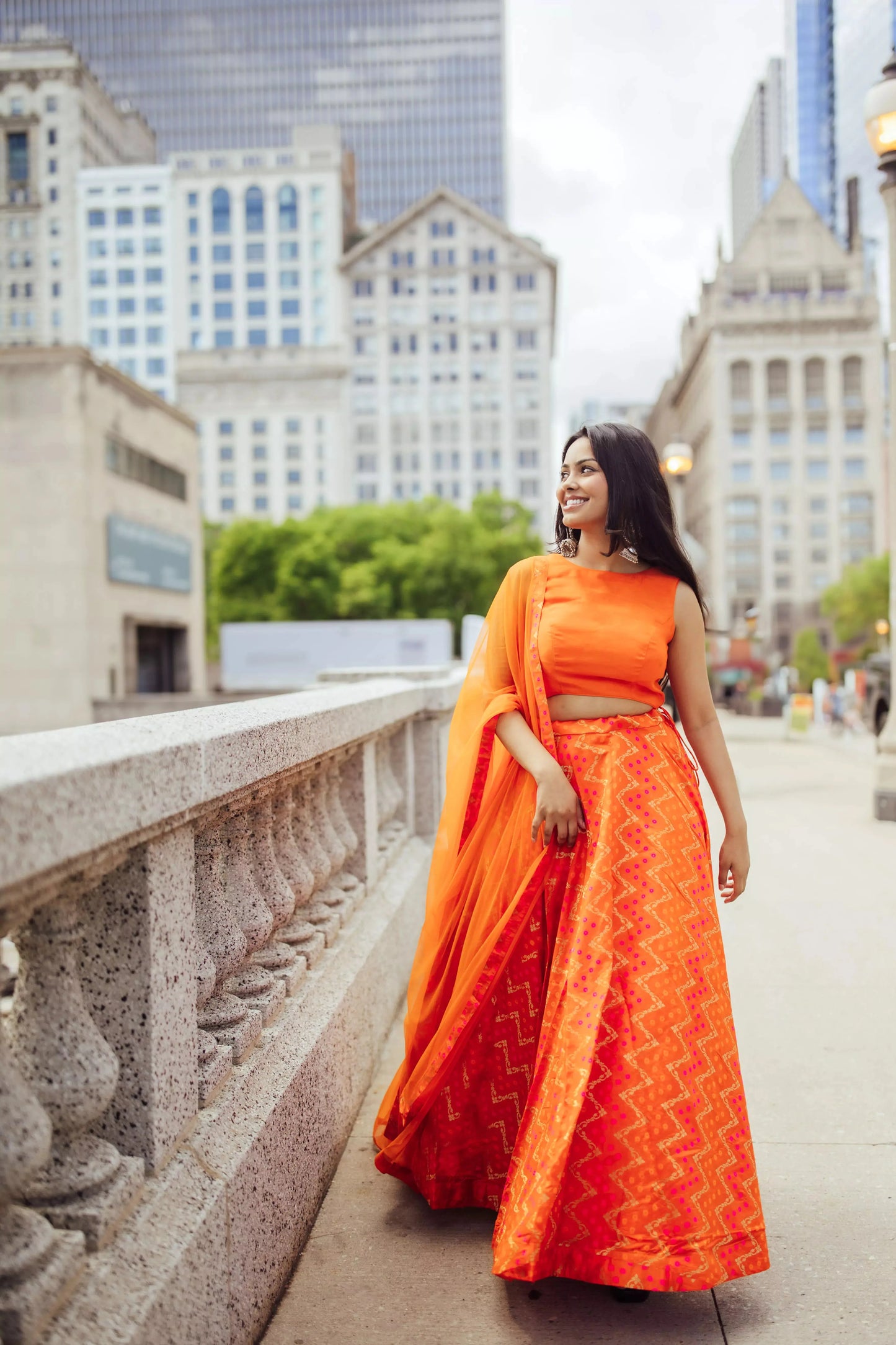 Juniper Clementine Orange Lehenga with Tie Back Blouse
