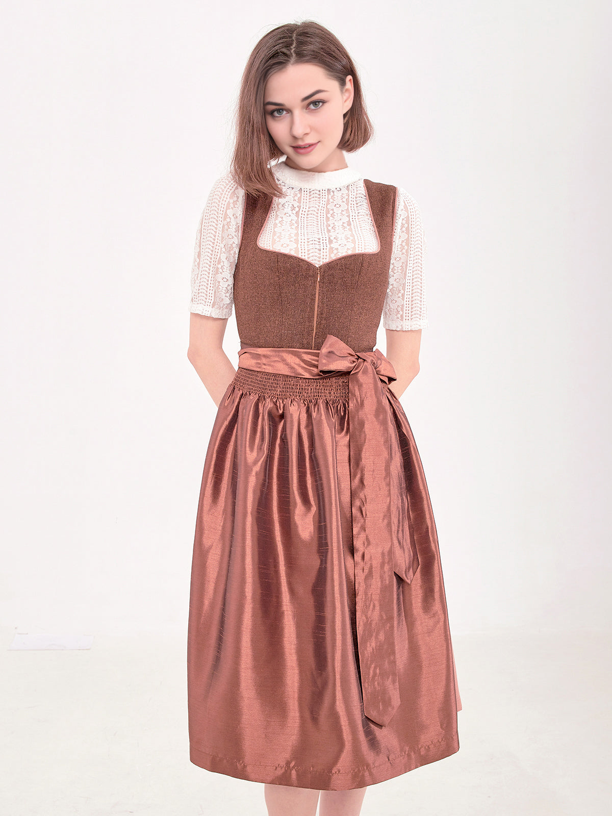 Damen Braun Zwei verdeckte Eingriffstaschen Dirndl HANNI