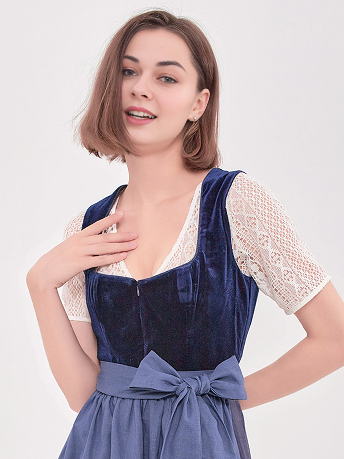 Damen Blau Zwei verdeckte Eingriffstaschen Dirndl MELISA