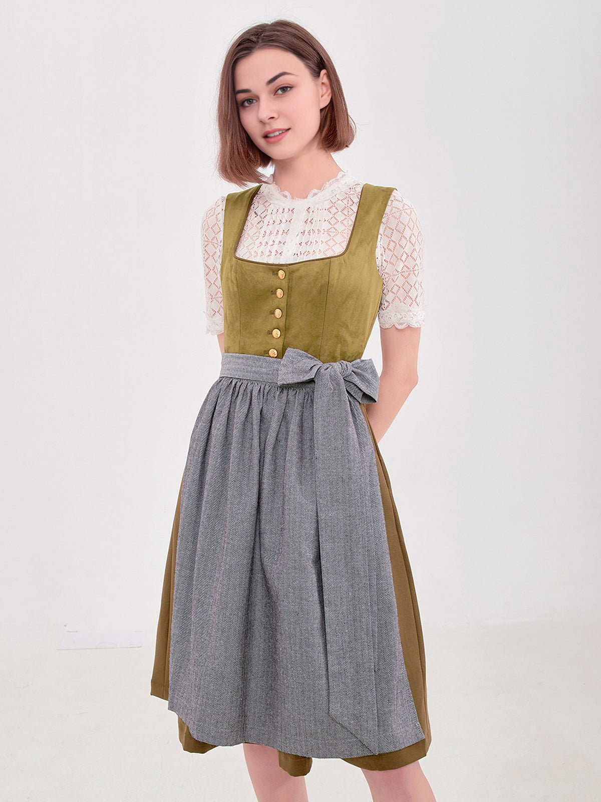 Damen Grün Zwei verdeckte Eingriffstaschen Dirndl MOKI