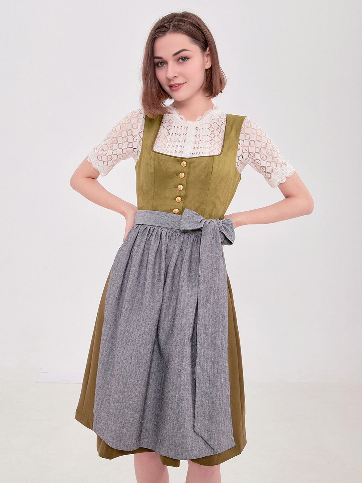 Damen Grün Zwei verdeckte Eingriffstaschen Dirndl MOKI