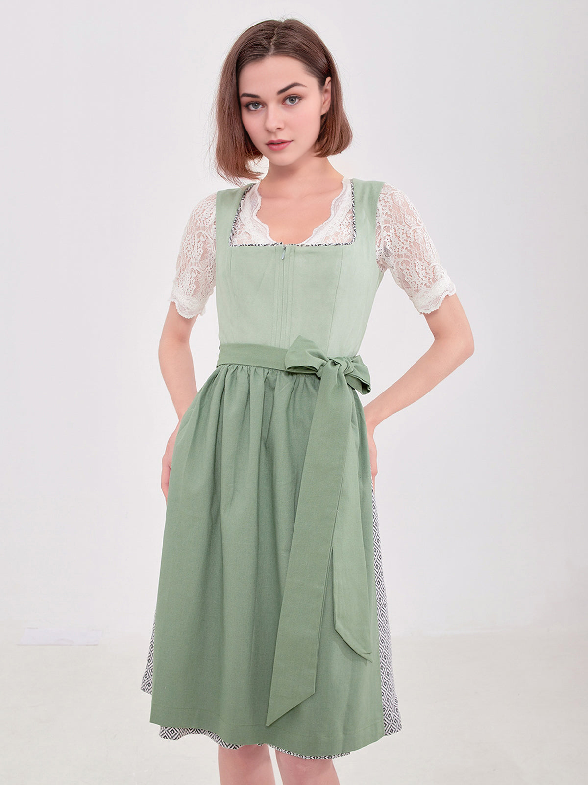 Damen Grün Zwei verdeckte Eingriffstaschen Dirndl QUNIE