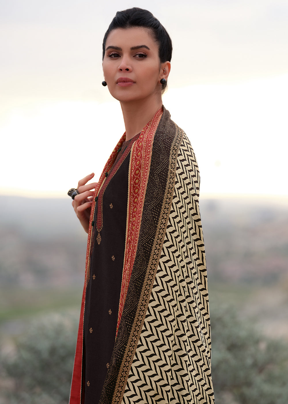 Sabble Black Silk Meenakari Woven Salwar Suit