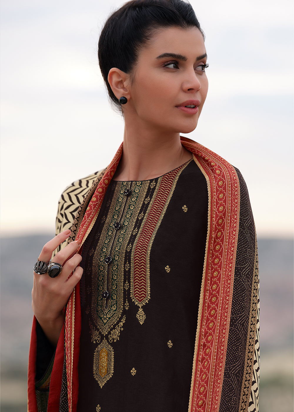 Sabble Black Silk Meenakari Woven Salwar Suit