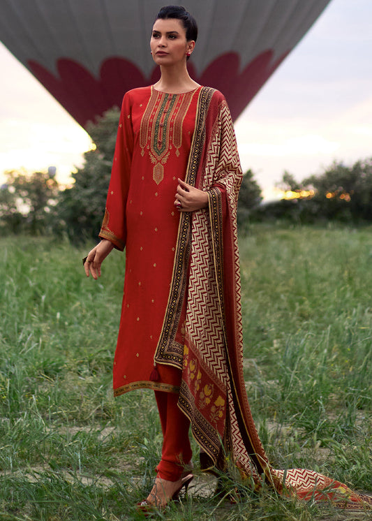 Crimson Red Silk Meenakari Woven Salwar Suit