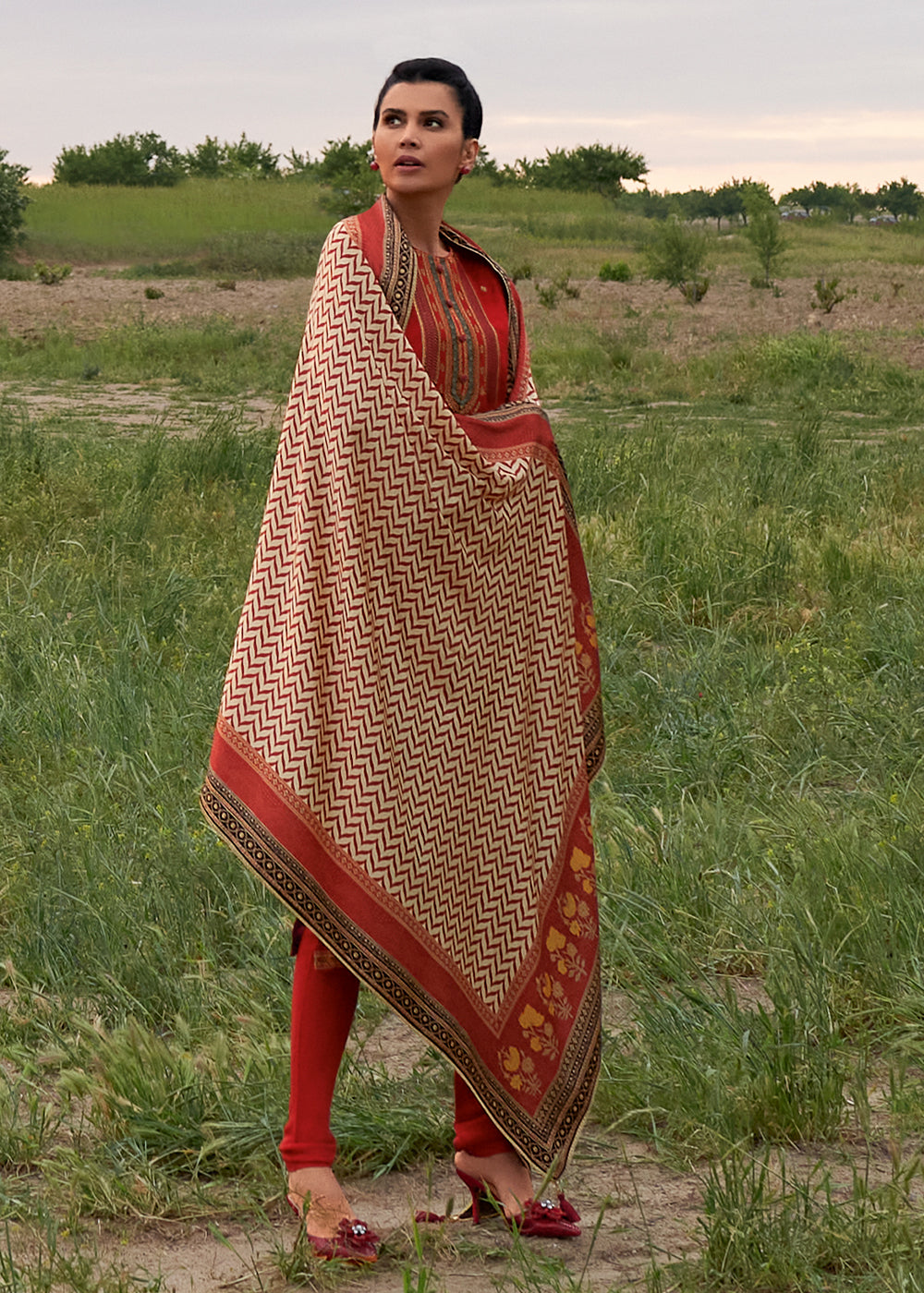 Crimson Red Silk Meenakari Woven Salwar Suit