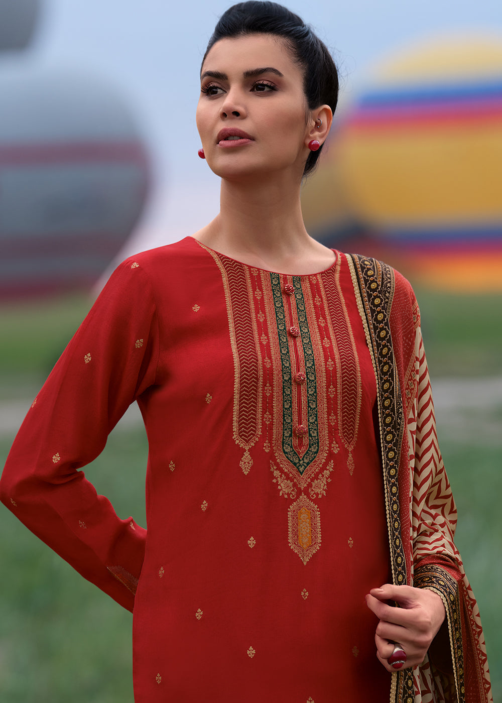 Crimson Red Silk Meenakari Woven Salwar Suit