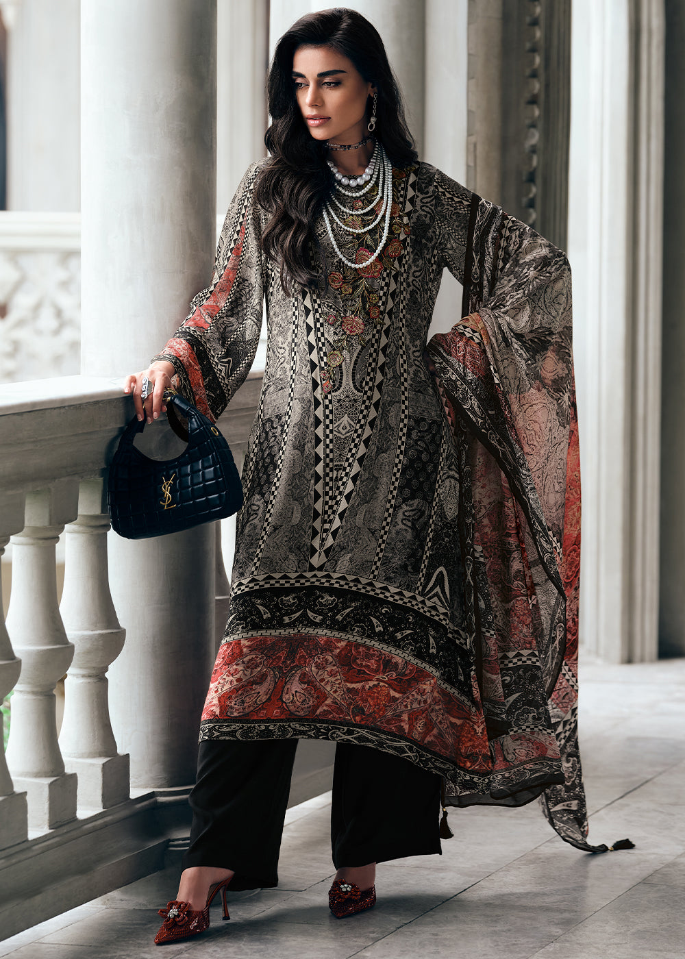 Pitch Black Digitally Printed Muslin Silk Salwar Suit