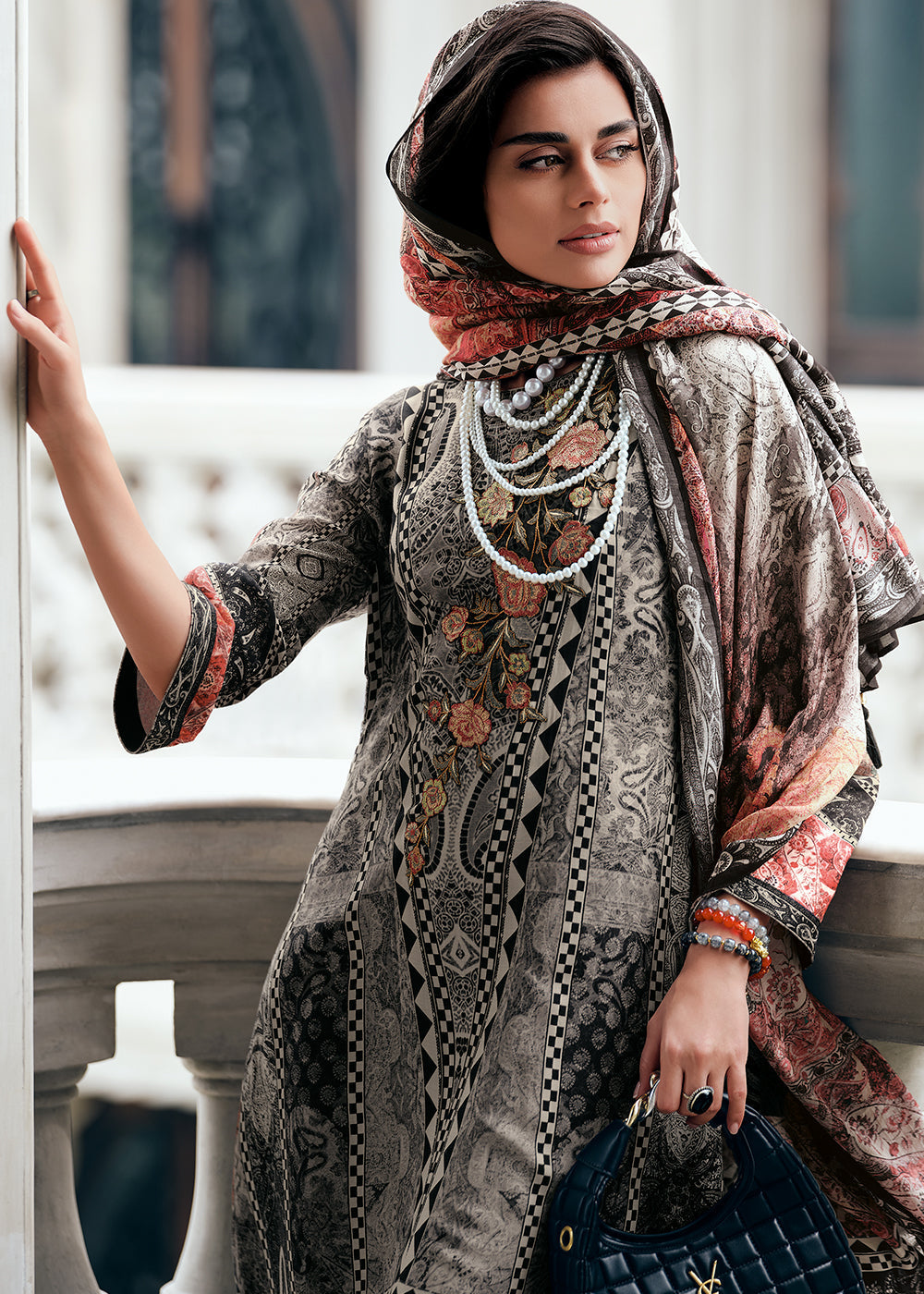 Shades Of Blue Digitally Printed Muslin Silk Salwar Suit