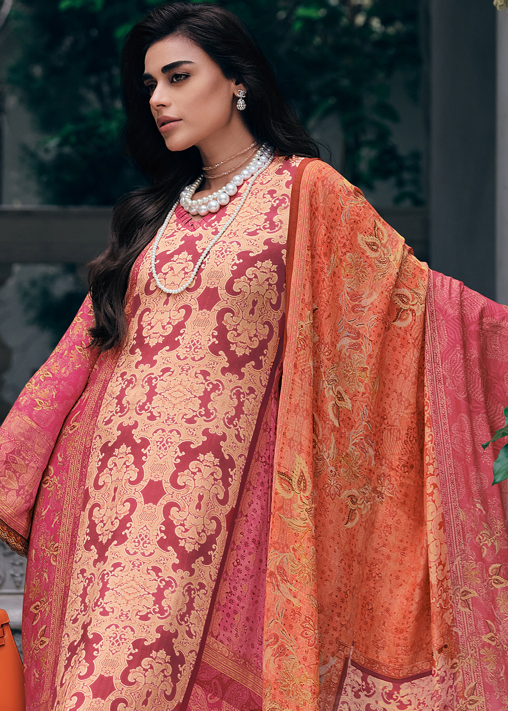 Shades Of Pink Digitally Printed Muslin Silk Salwar Suit