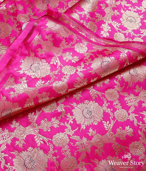 Handwoven Banarasi kadhwa jangla fabric in pink