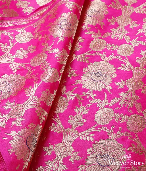 Handwoven Banarasi kadhwa jangla fabric in pink