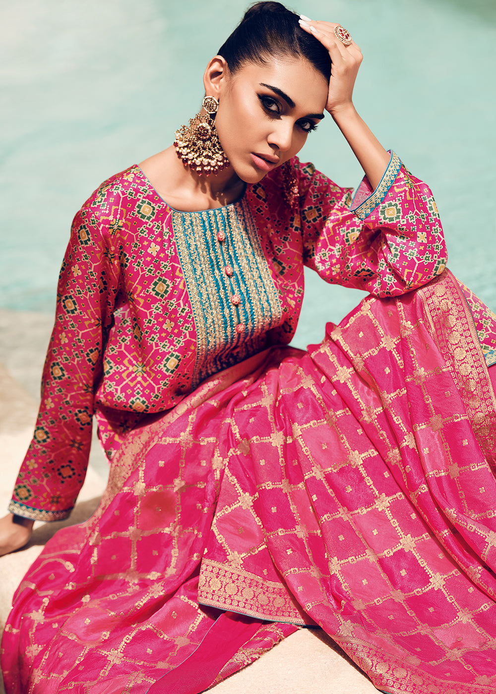 Shades Of Pink Digitally Printed Silk Salwar Suit with Embroidery Work