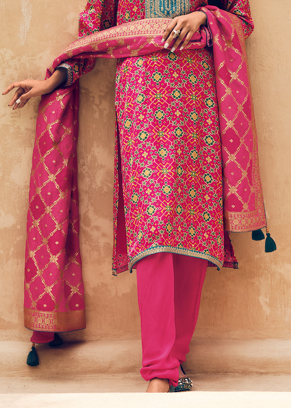 Shades Of Pink Digitally Printed Silk Salwar Suit with Embroidery Work