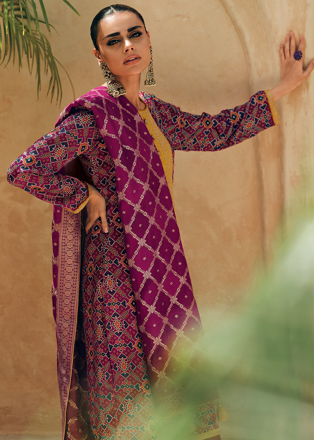 Midnight Purple Digitally Printed Silk Salwar Suit with Embroidery Work