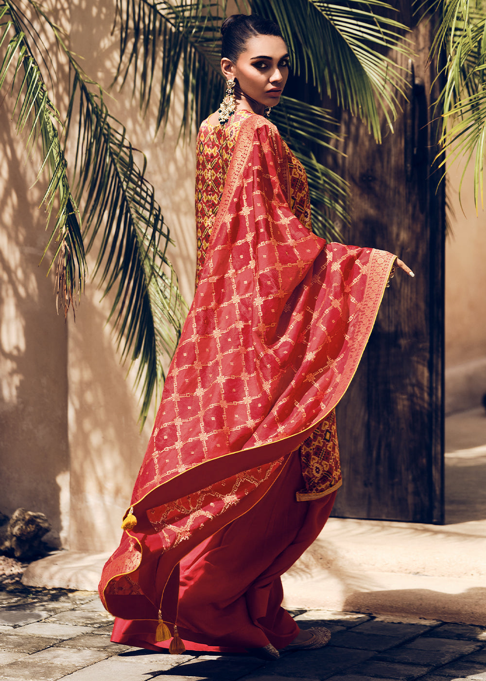 Persian Red Digitally Printed Silk Salwar Suit with Embroidery Work