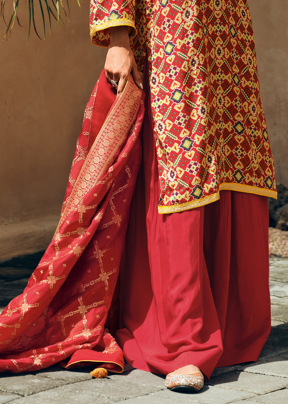 Persian Red Digitally Printed Silk Salwar Suit with Embroidery Work