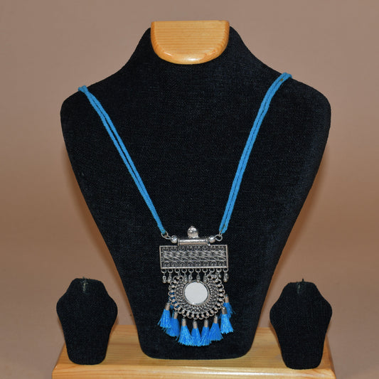 Multi String Oxidized Blue Necklace