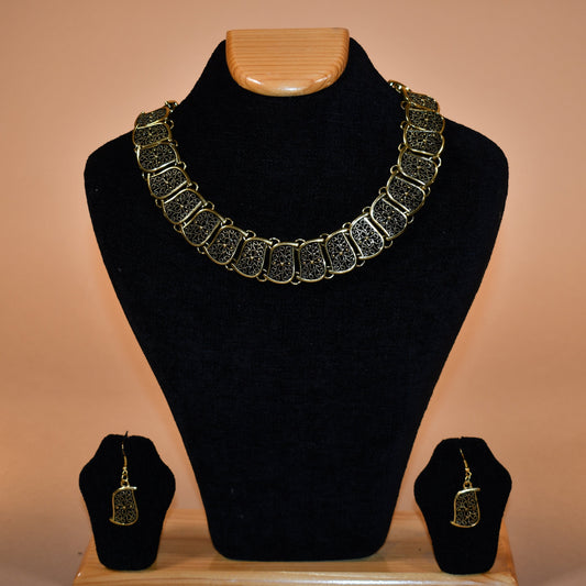 Oxidized Necklace Set with Intricately Worked Earrings