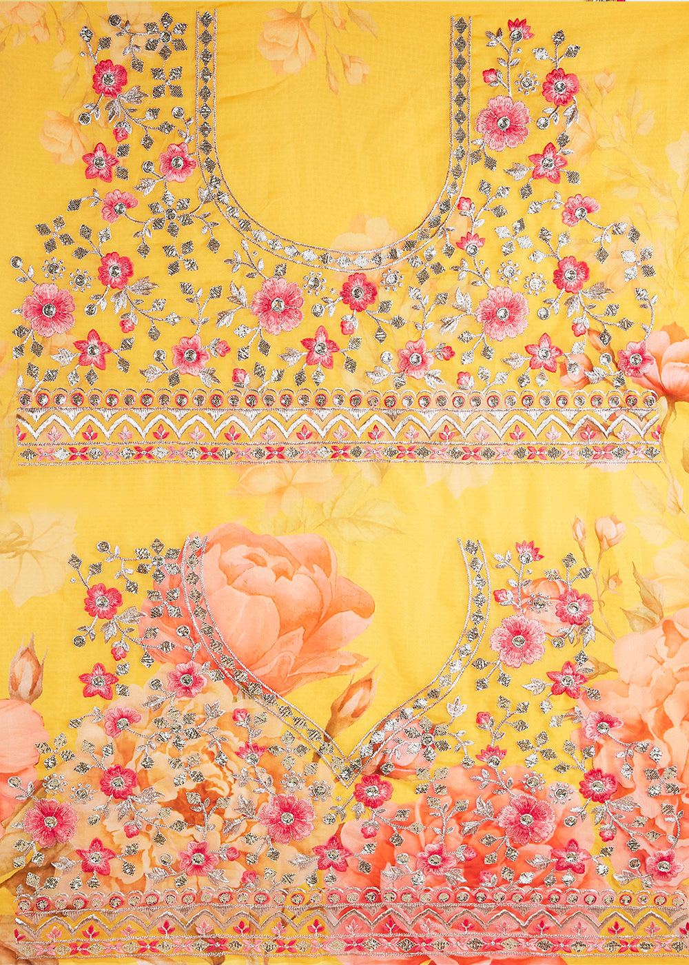 Aureolin Yellow Floral Printed Organza Lehenga Choli