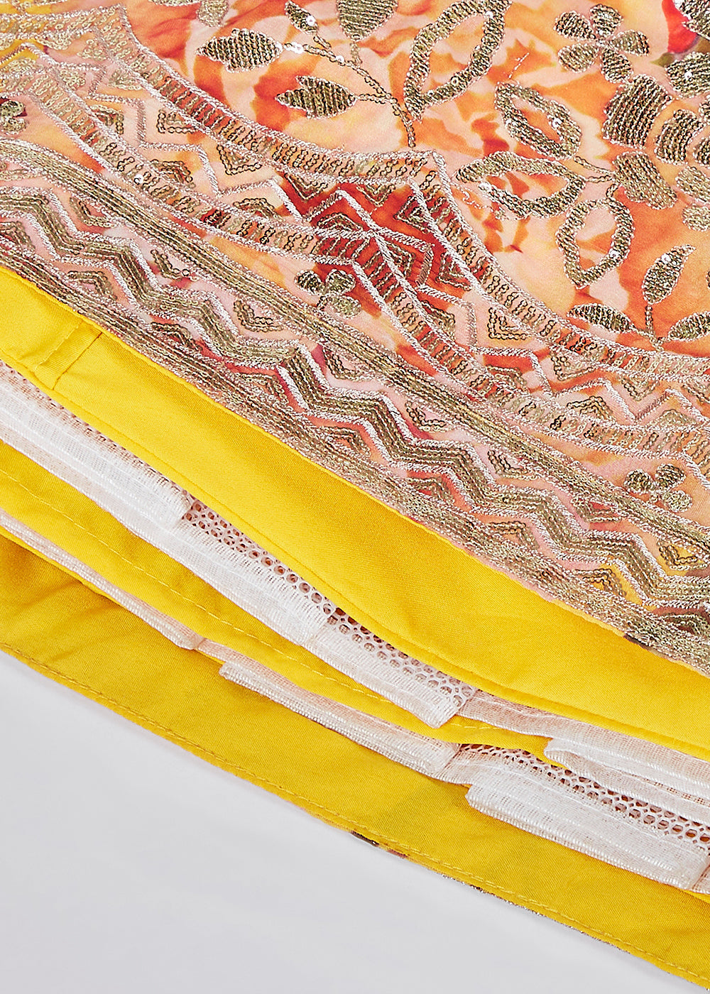 Aureolin Yellow Floral Printed Organza Lehenga Choli