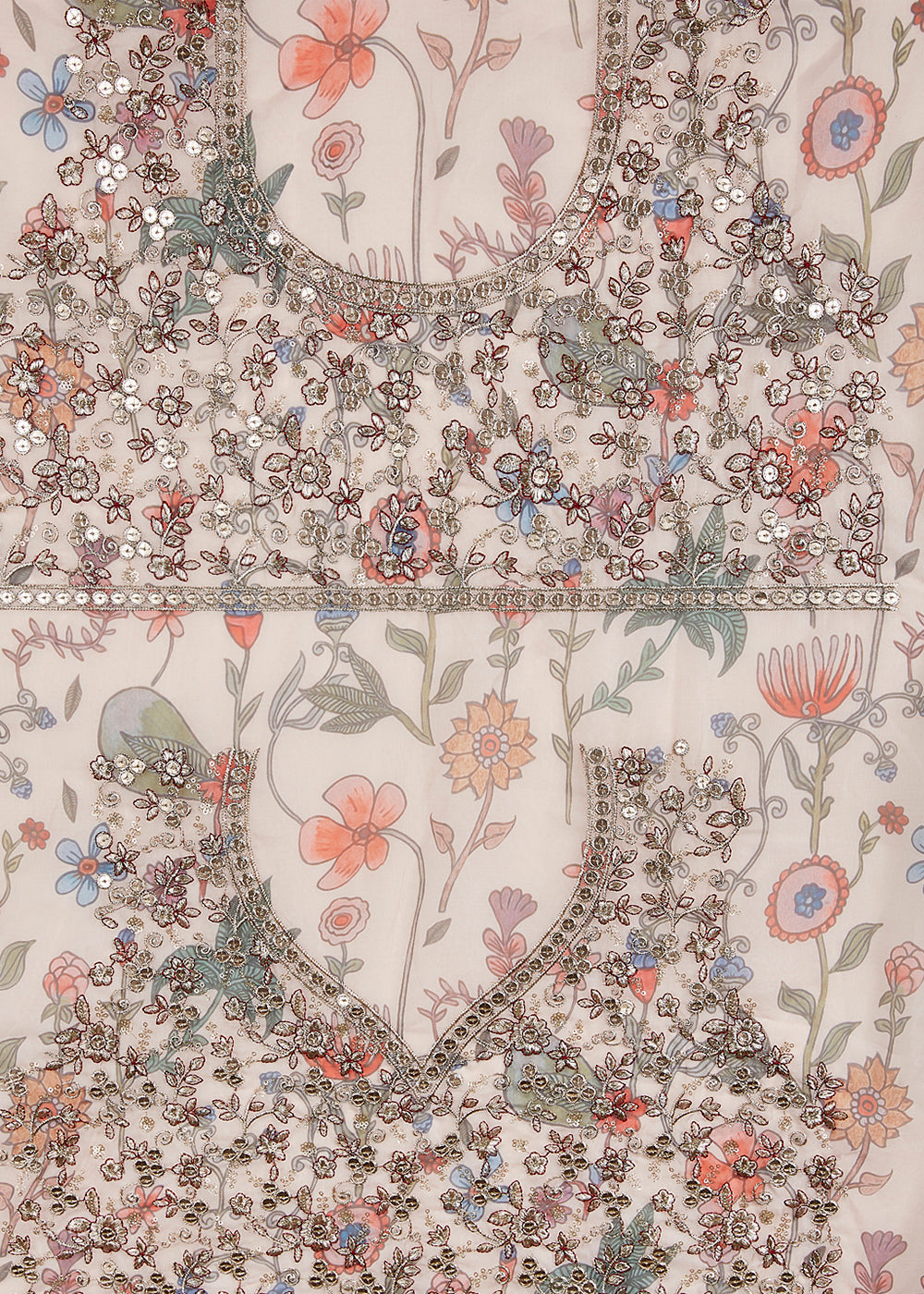 Rice White Floral Printed Organza Lehenga Choli