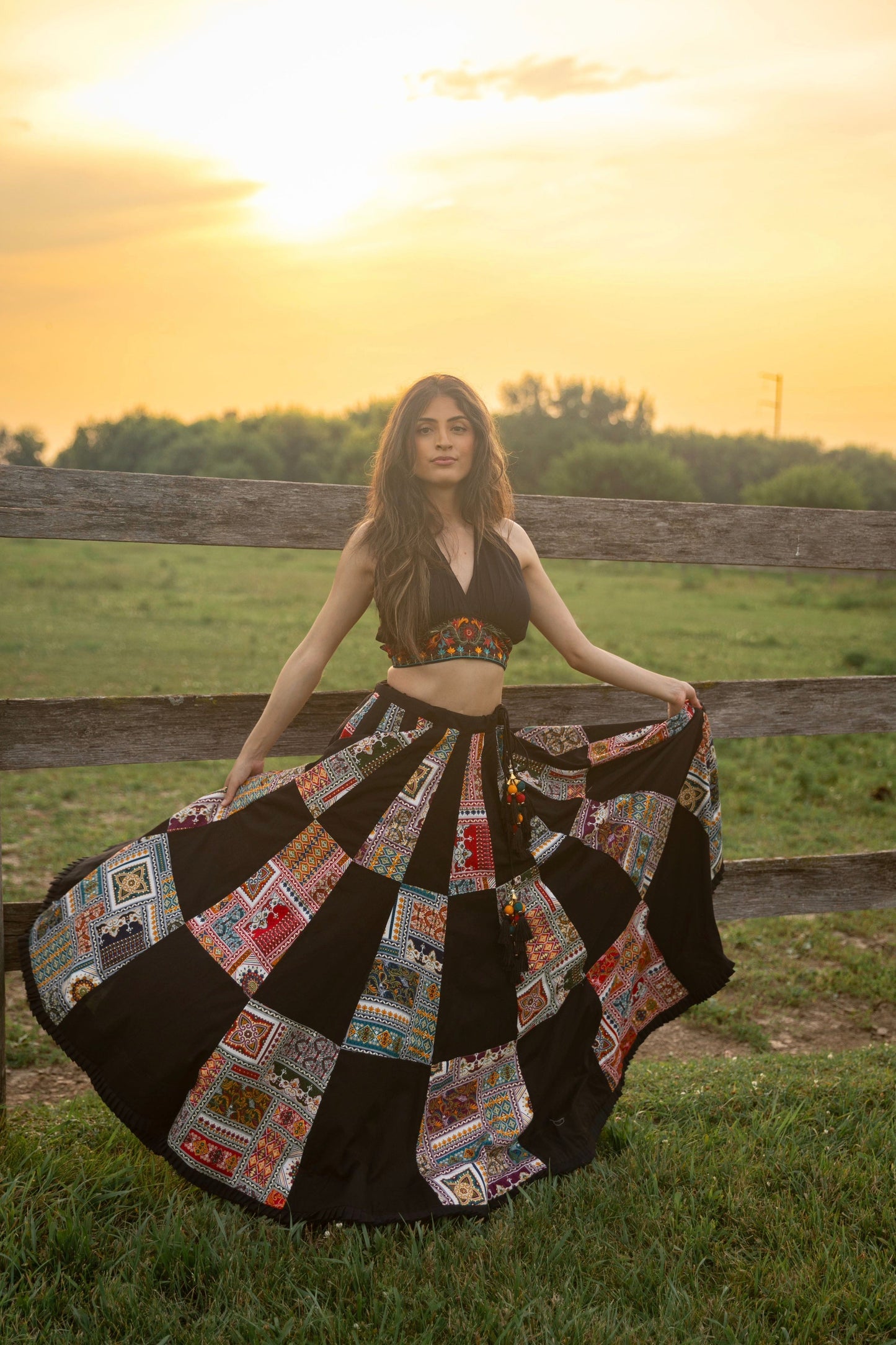 Peyton Black Chaniya Choli Set with Halter Neck Blouse