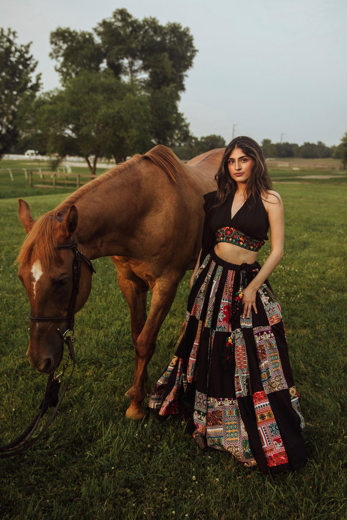 Peyton Black Chaniya Choli Set with Halter Neck Blouse