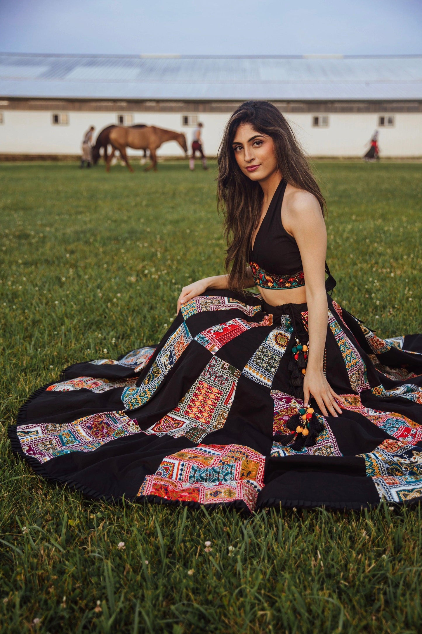 Peyton Black Chaniya Choli Set with Halter Neck Blouse