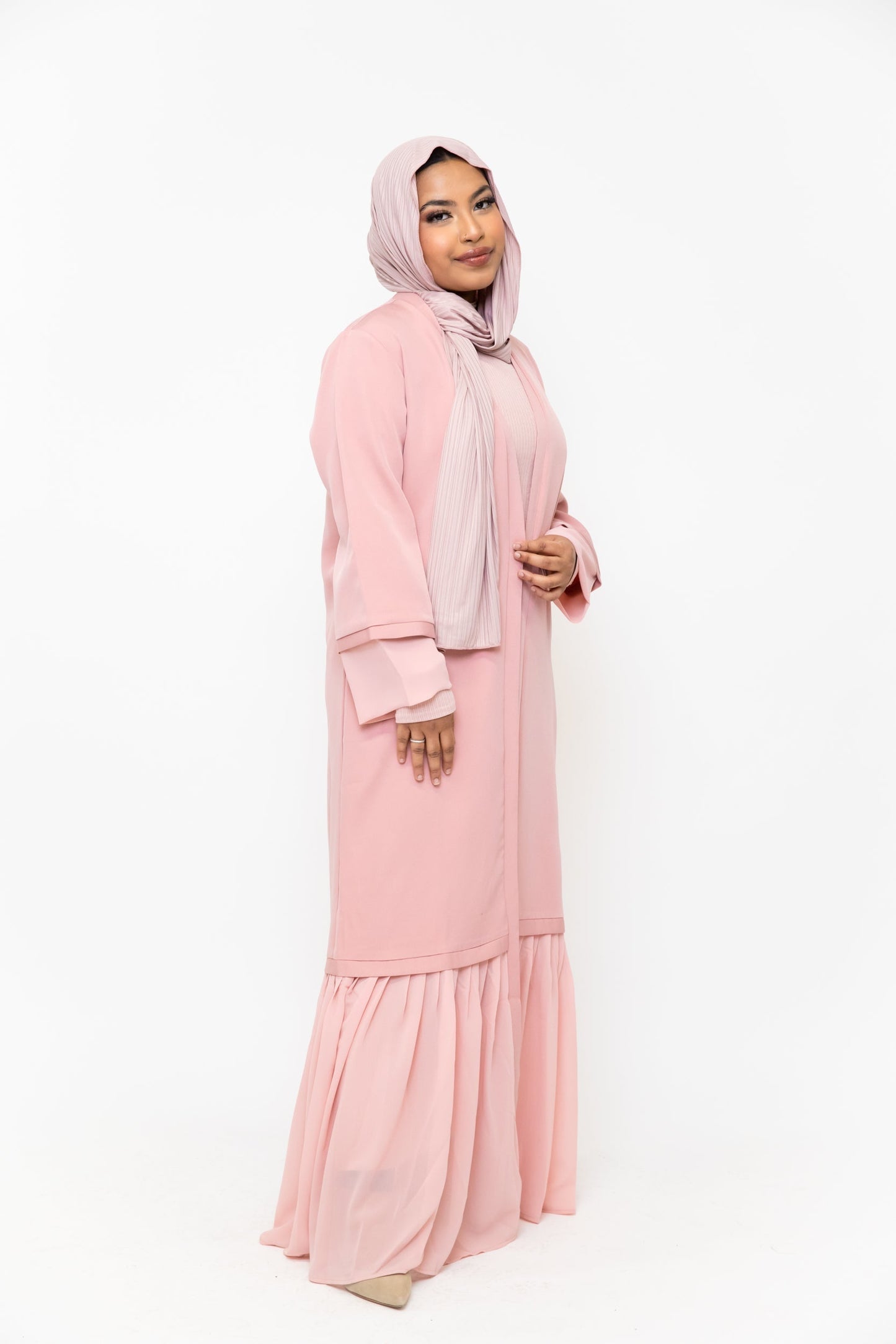 Pink Ruffle Open Front Abaya-CLEARANCE