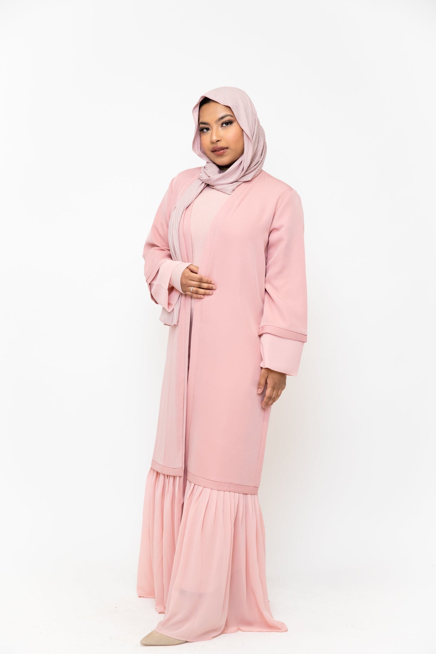 Pink Ruffle Open Front Abaya-CLEARANCE