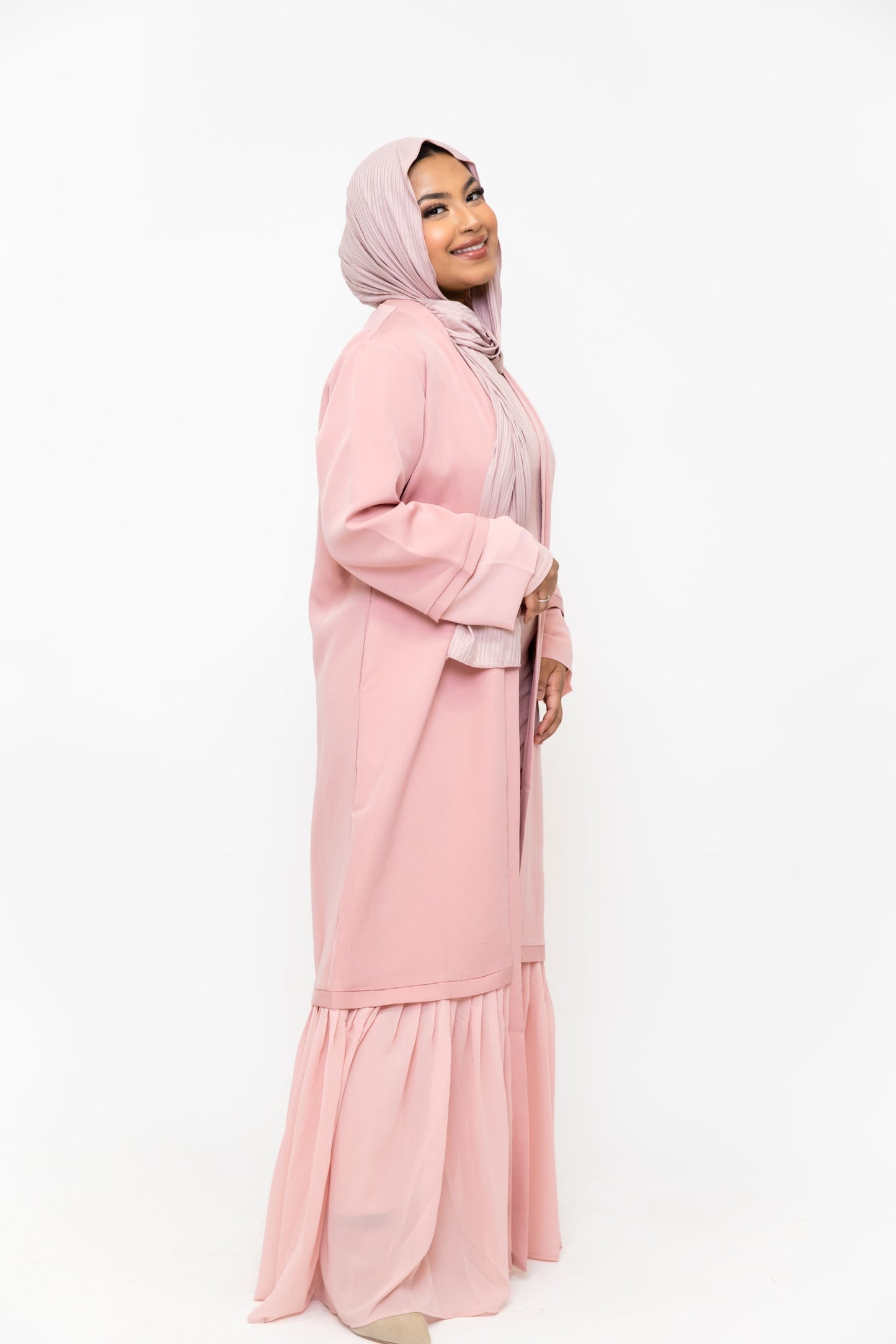 Pink Ruffle Open Front Abaya-CLEARANCE
