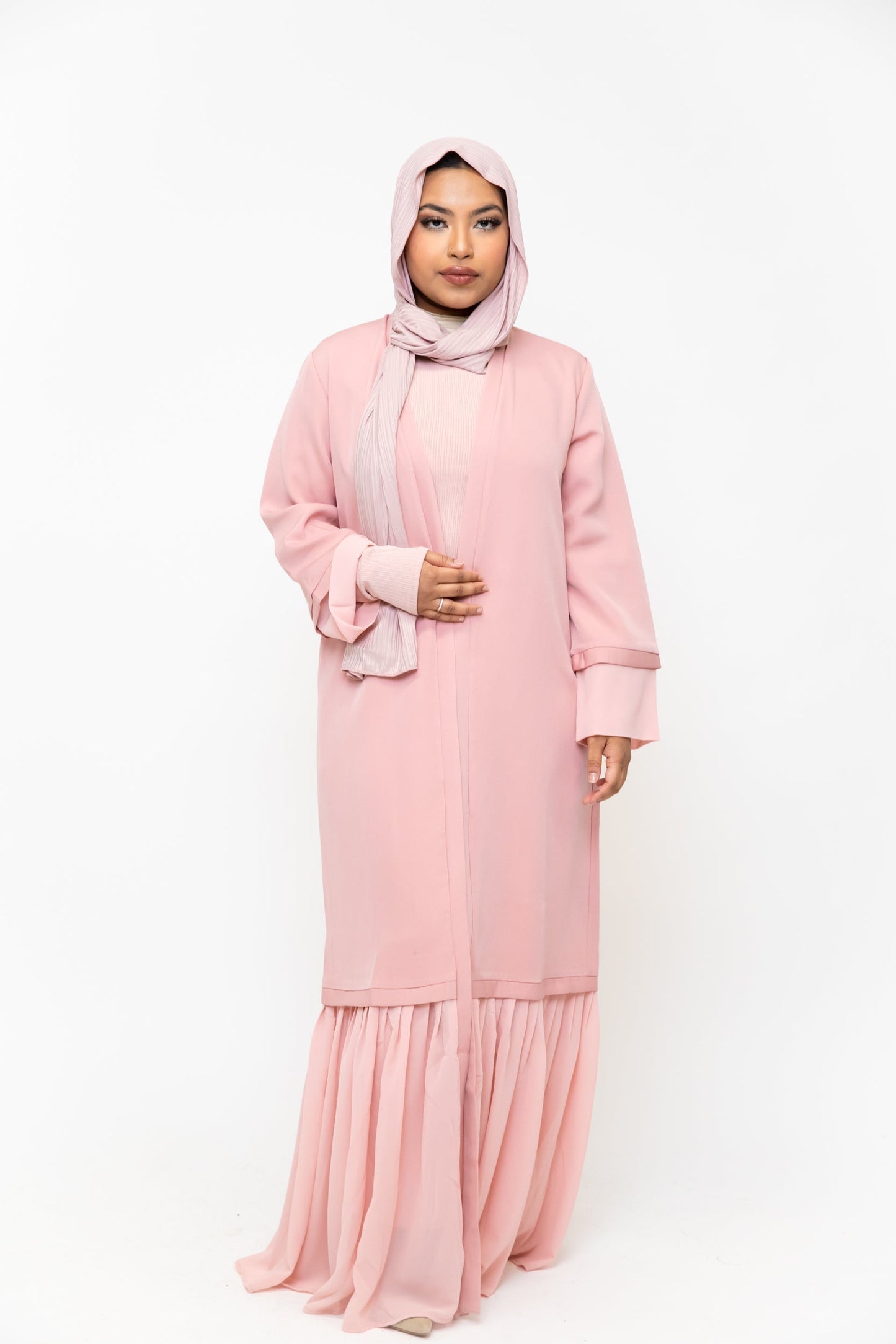 Pink Ruffle Open Front Abaya-CLEARANCE