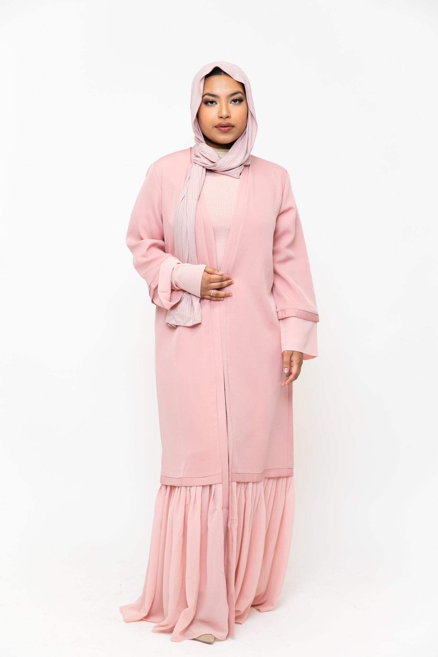Pink Ruffle Open Front Abaya-CLEARANCE