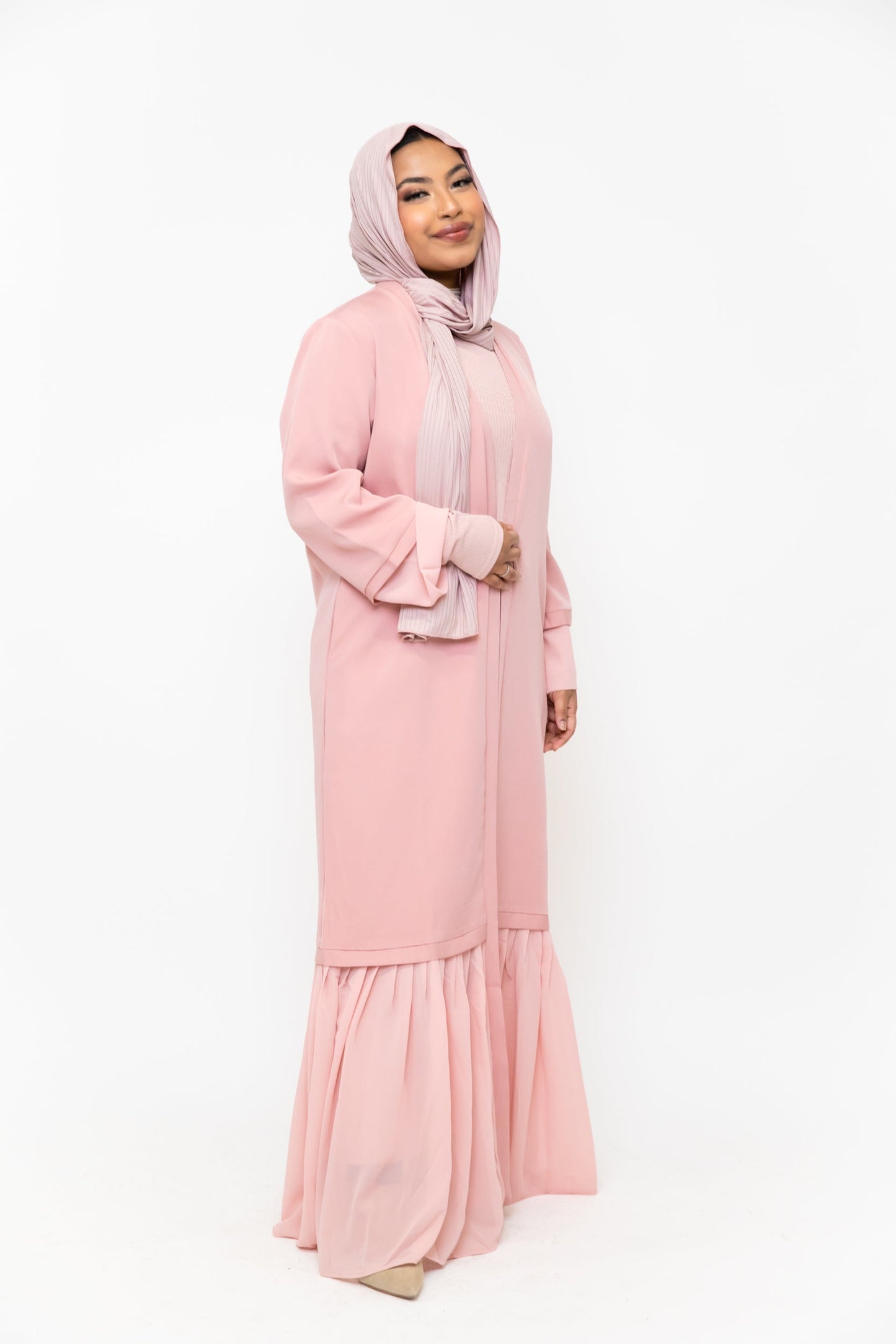 Pink Ruffle Open Front Abaya-CLEARANCE