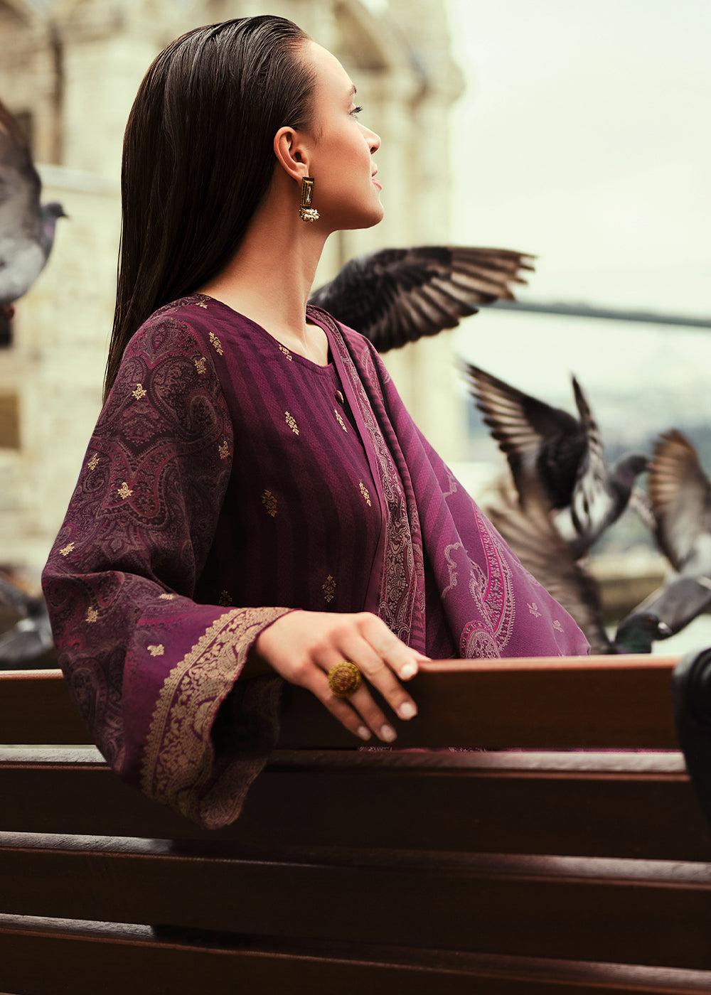 Mulberry Purple Digitally Printed Silk Salwar Suit with Embroidery Work