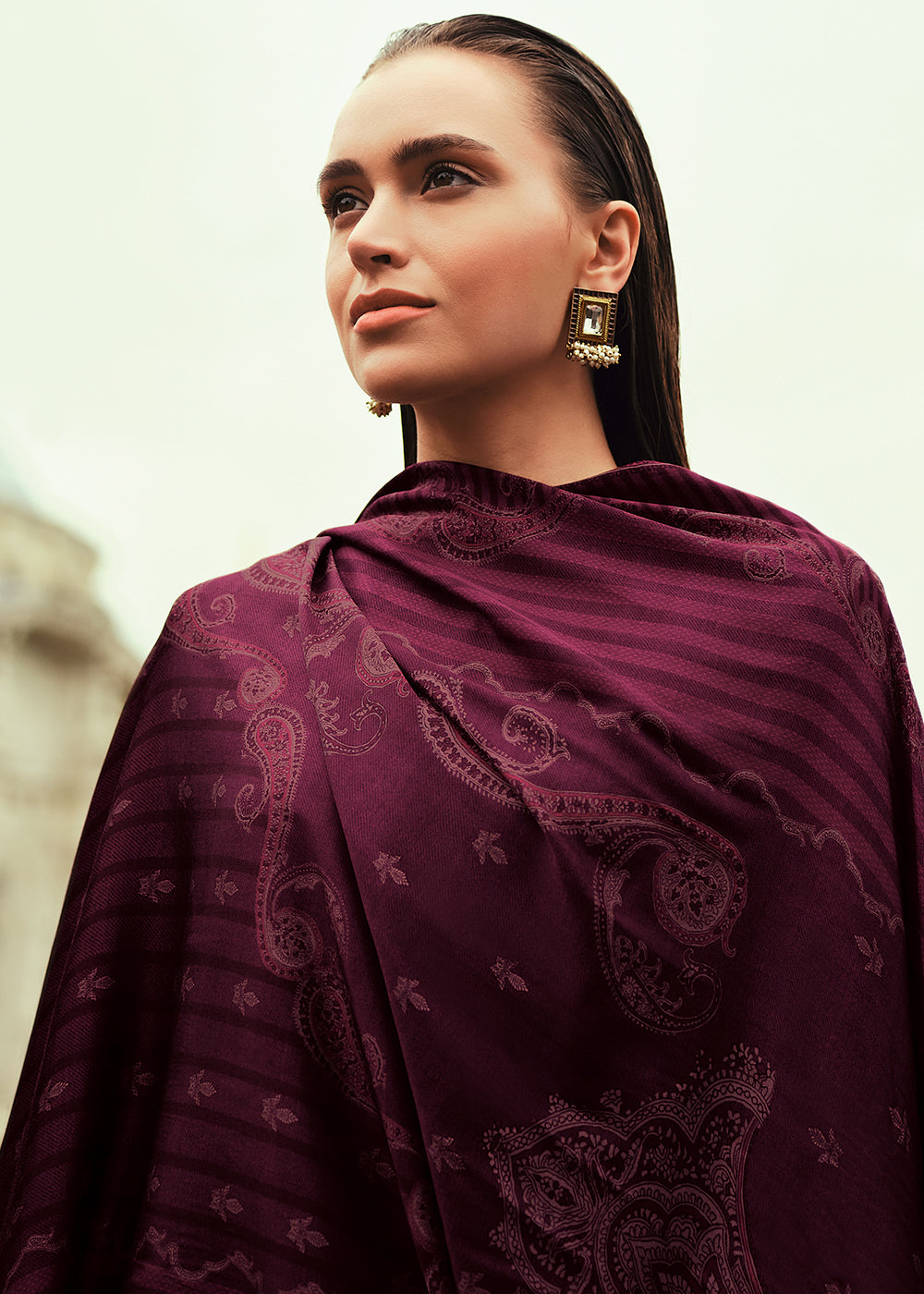 Mulberry Purple Digitally Printed Silk Salwar Suit with Embroidery Work