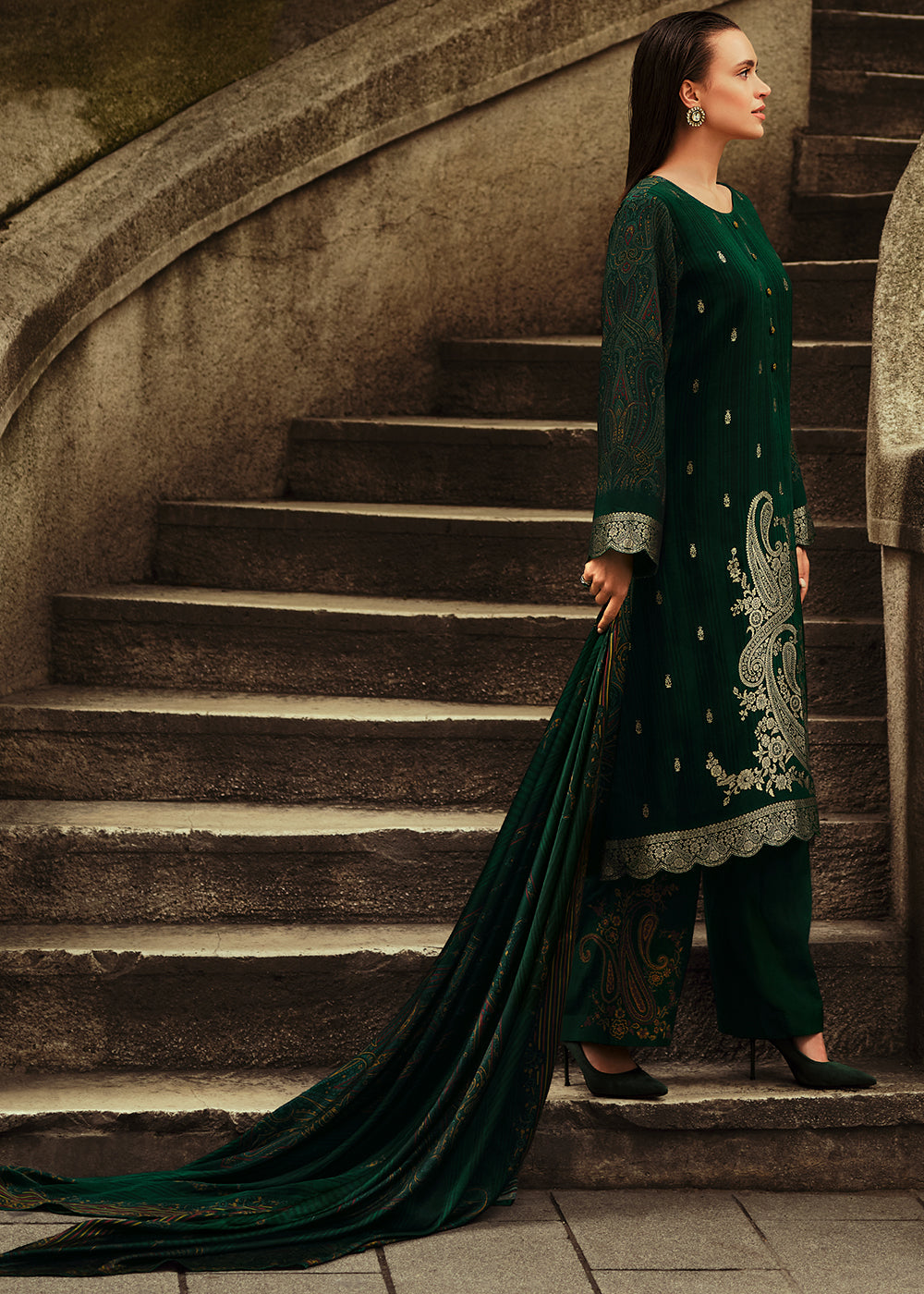 Sacramento Green Digitally Printed Silk Salwar Suit with Embroidery Work