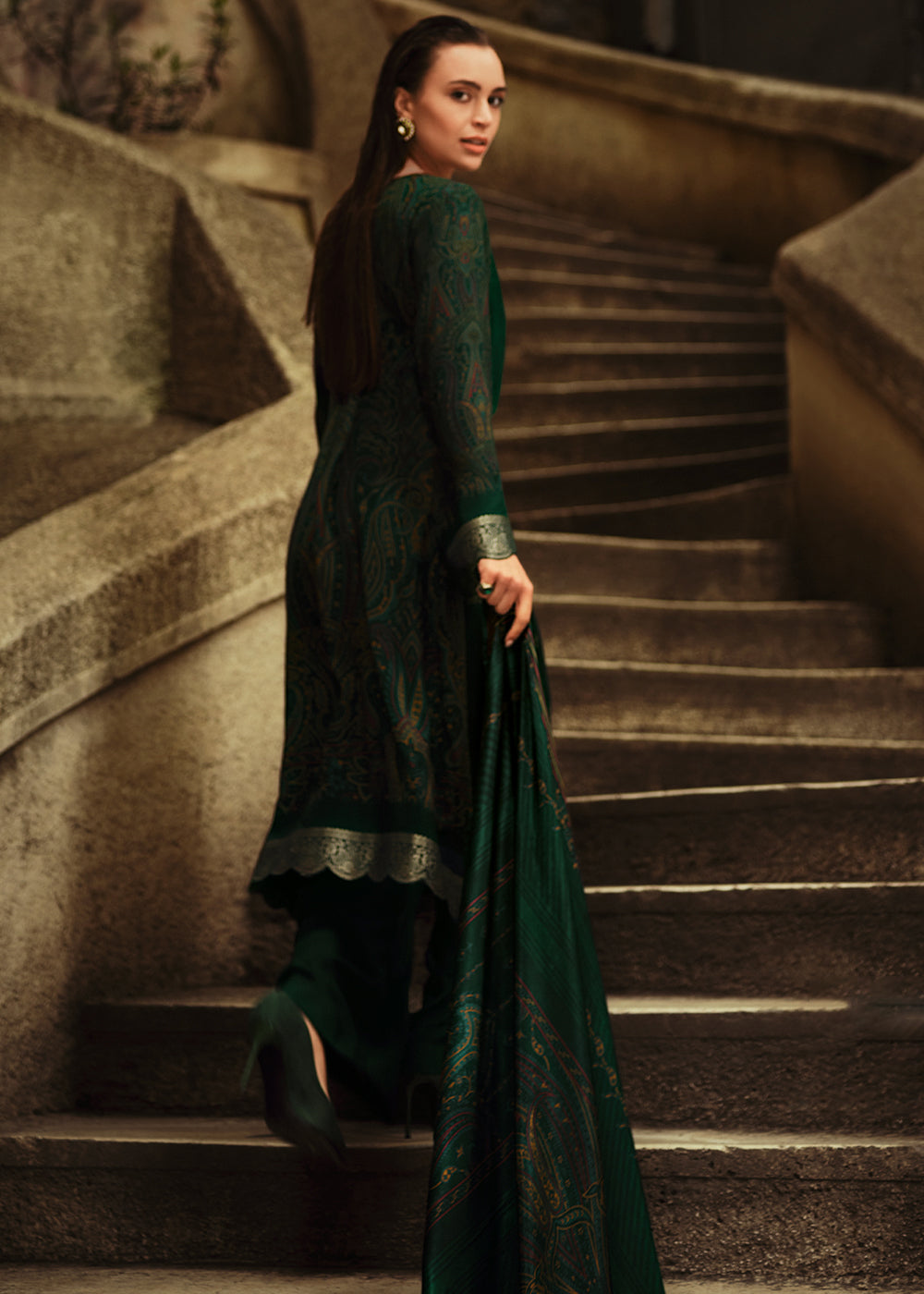 Sacramento Green Digitally Printed Silk Salwar Suit with Embroidery Work