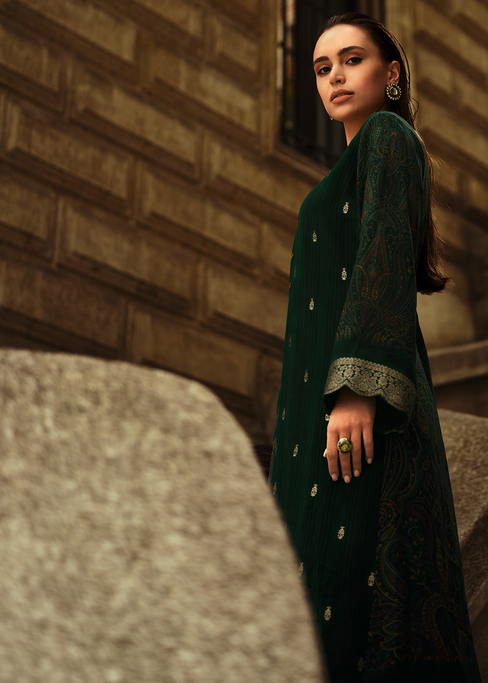 Sacramento Green Digitally Printed Silk Salwar Suit with Embroidery Work