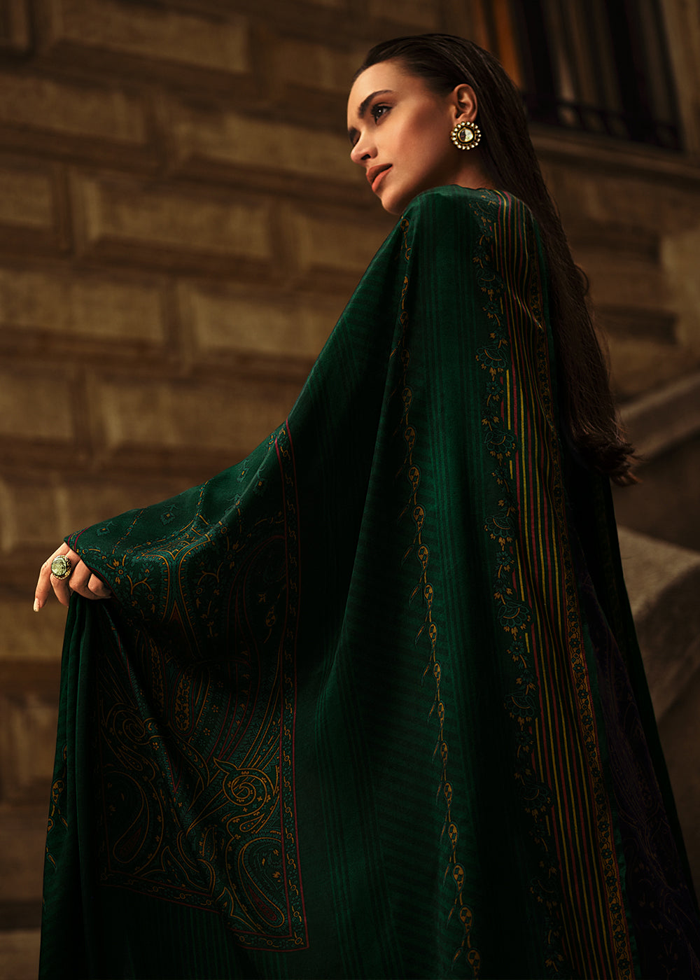 Sacramento Green Digitally Printed Silk Salwar Suit with Embroidery Work