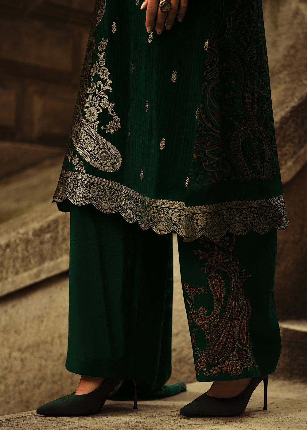 Sacramento Green Digitally Printed Silk Salwar Suit with Embroidery Work