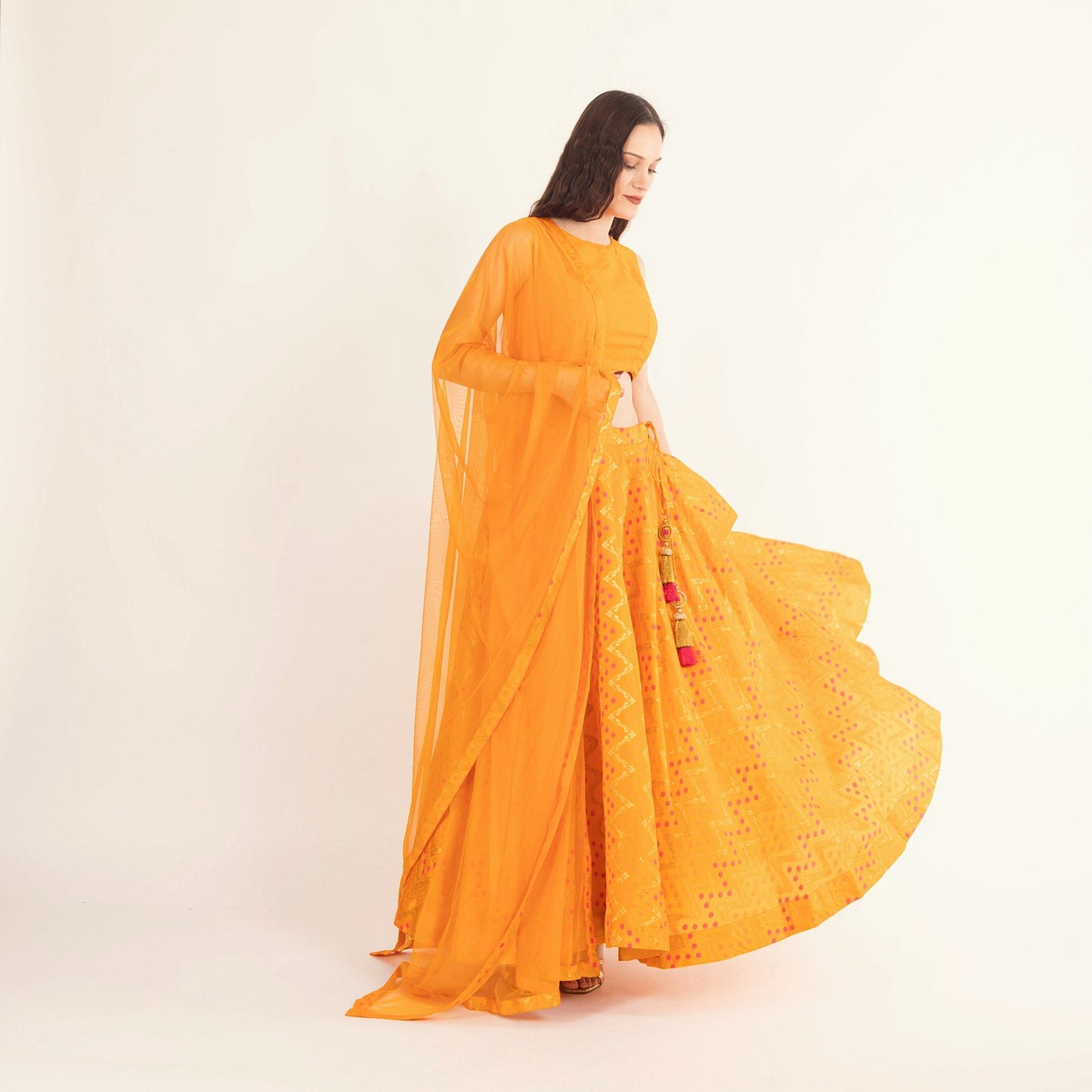 Aliza Yellow Lehenga with Silk Sleeveless Blouse