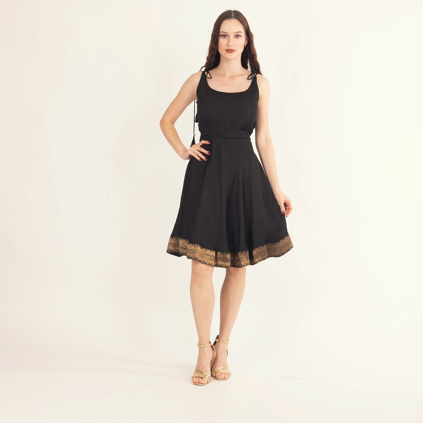 Zila Black Mini Dress with Banarasi Silk Hem